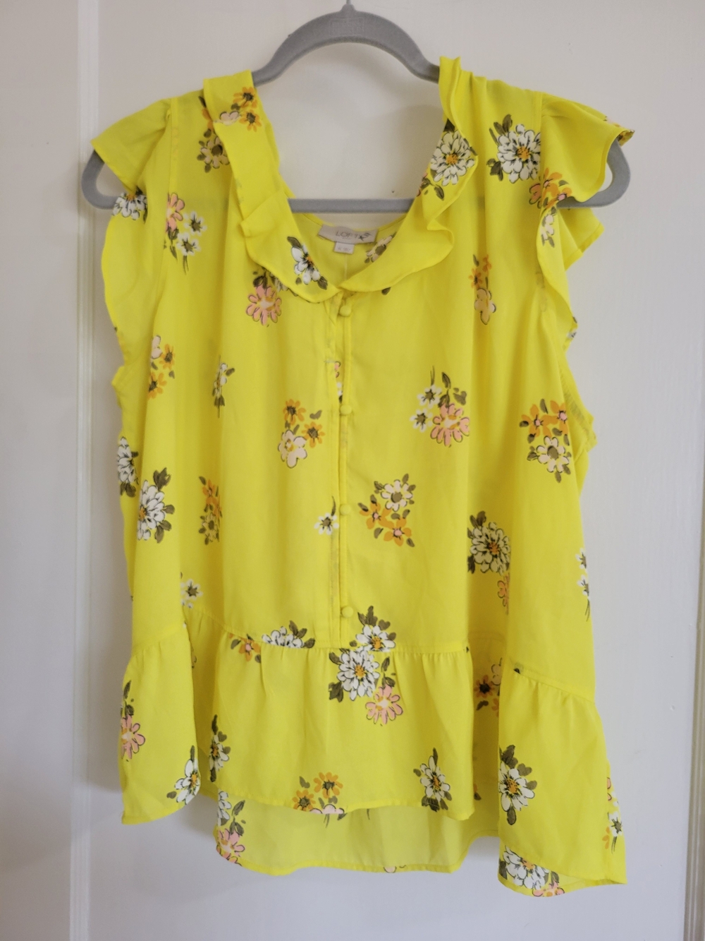 NWT Womens Loft Yellow Floral Ruffle Sleeve Blouse Size XL - Picture 4 of 8